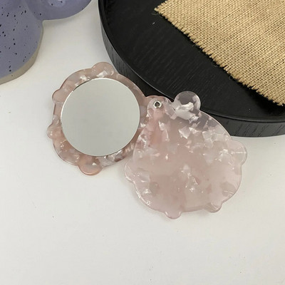 Retro divatos, acetát lapos kerek sminktükör, hordozható kompakt zseb nőknek, lányoknak, kis, kompakt tükröknek
