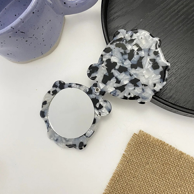 Retro divatos, acetát lapos kerek sminktükör, hordozható kompakt zseb nőknek, lányoknak, kis, kompakt tükröknek