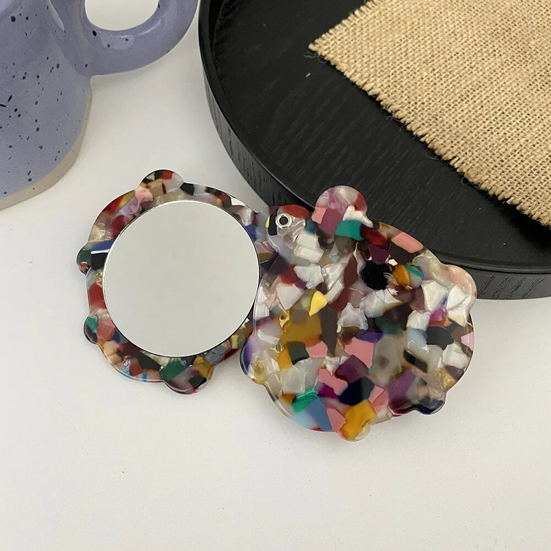 Retro divatos, acetát lapos kerek sminktükör, hordozható kompakt zseb nőknek, lányoknak, kis, kompakt tükröknek