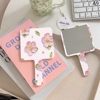 1 db aranyos kézi sminktükör Hordozható kis tükör négyzet alakú tükör fogantyúval Kreatív tervezés Kézi tükör Utazás nélkülözhetetlen