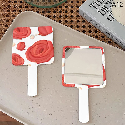 1 db aranyos kézi sminktükör Hordozható kis tükör négyzet alakú tükör fogantyúval Kreatív tervezés Kézi tükör Utazás nélkülözhetetlen