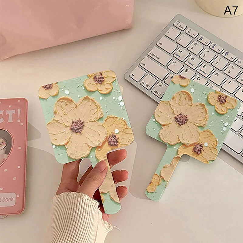 1 db aranyos kézi sminktükör Hordozható kis tükör négyzet alakú tükör fogantyúval Kreatív tervezés Kézi tükör Utazás nélkülözhetetlen