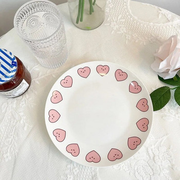 Лале Plate Ins Wind Retro Flower Bear Cherry Smiling Face Breakfast Ceramic Dessert Plate Western Food Plate Cute Girl Net Red