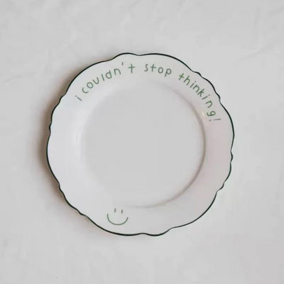 Лале Plate Ins Wind Retro Flower Bear Cherry Smiling Face Breakfast Ceramic Dessert Plate Western Food Plate Cute Girl Net Red