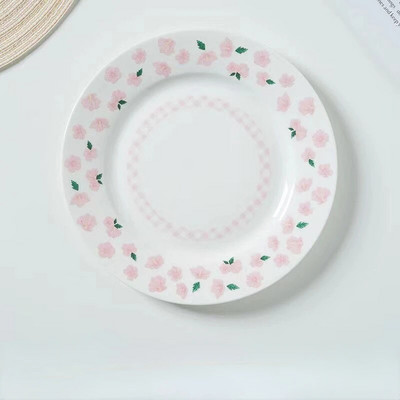 Лале Plate Ins Wind Retro Flower Bear Cherry Smiling Face Breakfast Ceramic Dessert Plate Western Food Plate Cute Girl Net Red