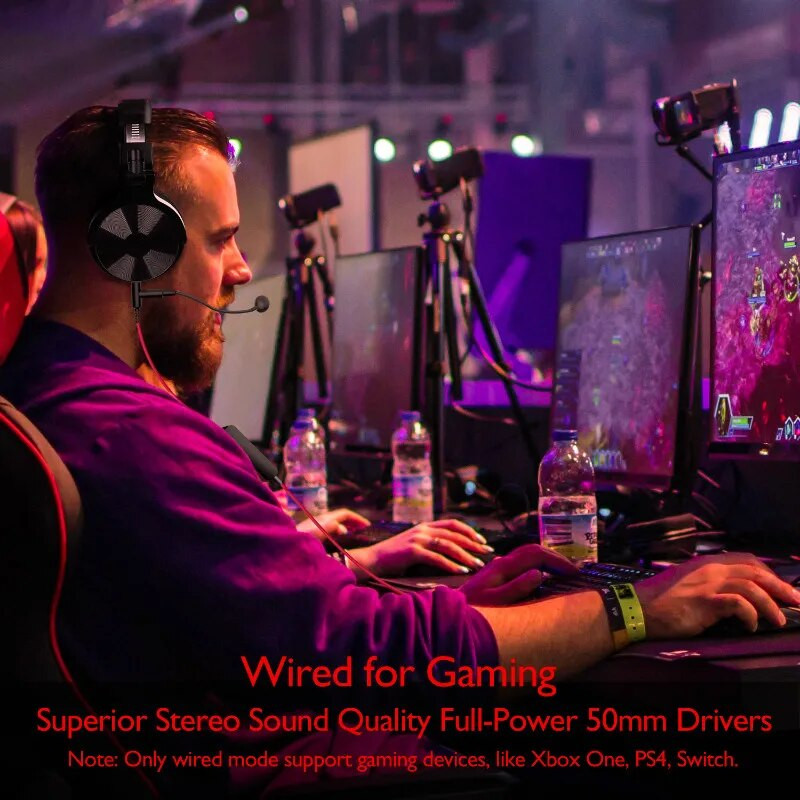 Oneodio vezeték nélküli Bluetooth 5.2 fejhallgató 110 óra + sztereó vezetékes játék fejhallgató boom mikrofonnal telefonhoz számítógépes PC játékoshoz