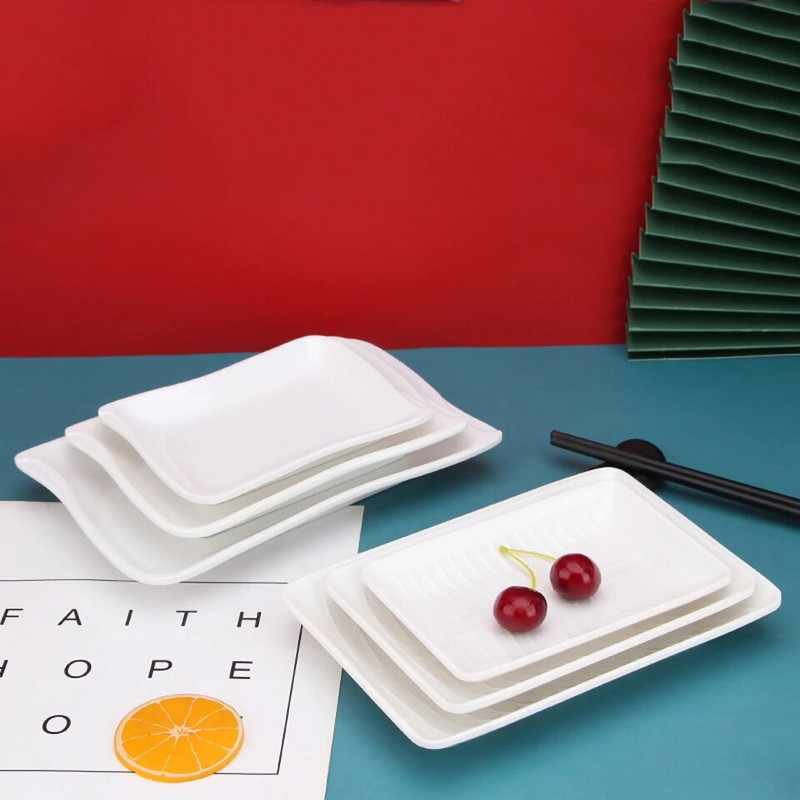 Fehér utánzatú porcelán haltálca Étterem Svédasztalos tányér Forró edény Köret Tányér Barbecue nyárs Téglalap alakú kenyértál