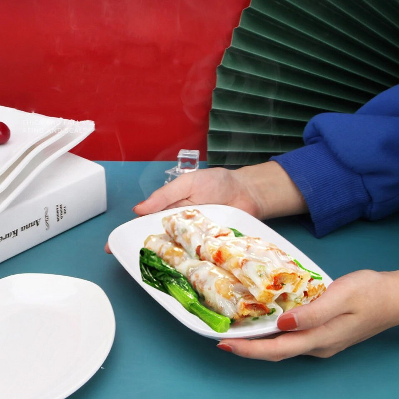 Fehér utánzatú porcelán haltálca Étterem Svédasztalos tányér Forró edény Köret Tányér Barbecue nyárs Téglalap alakú kenyértál