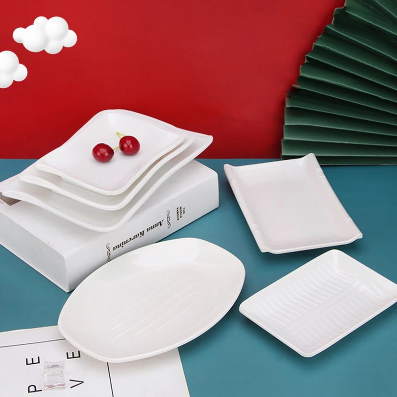 Fehér utánzatú porcelán haltálca Étterem Svédasztalos tányér Forró edény Köret Tányér Barbecue nyárs Téglalap alakú kenyértál