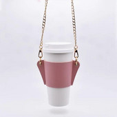 PU-bőr váll keresztben vizes palacktartó bögre táska Állítható hordozható kávéspohártartó láncos palackfedél utazáshoz