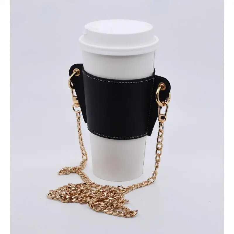 PU-bőr váll keresztben vizes palacktartó bögre táska Állítható hordozható kávéspohártartó láncos palackfedél utazáshoz