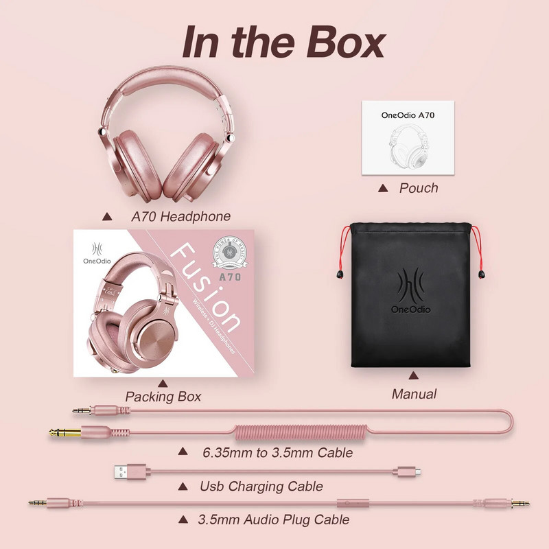 Oneodio A70 vezeték nélküli fejhallgató Bluetooth 5.2 fülhallgató füles kihangosító fejhallgató mikrofonnal telefonhoz PC számítógép iroda
