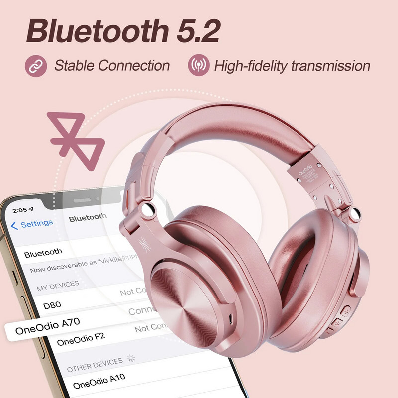 Oneodio A70 vezeték nélküli fejhallgató Bluetooth 5.2 fülhallgató füles kihangosító fejhallgató mikrofonnal telefonhoz PC számítógép iroda