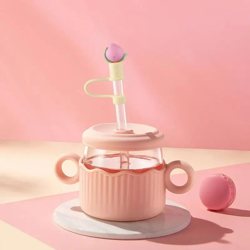 Aranyos rajzfilm szalmatakaró sapka Újrafelhasználható szilikon szalmatakaró levehető légmentes ivóporos sapka fröccsenésálló nyári csésze eszközök