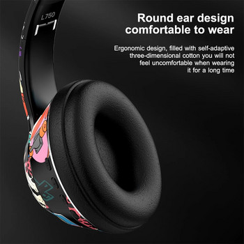 Ασύρματα ακουστικά Bluetooth 5.1 πάνω από το αυτί Ακουστικά παιχνιδιών γκράφιτι Πτυσσόμενα ακουστικά Hi-Fi Stereo για Τηλεφωνικό Υπολογιστή