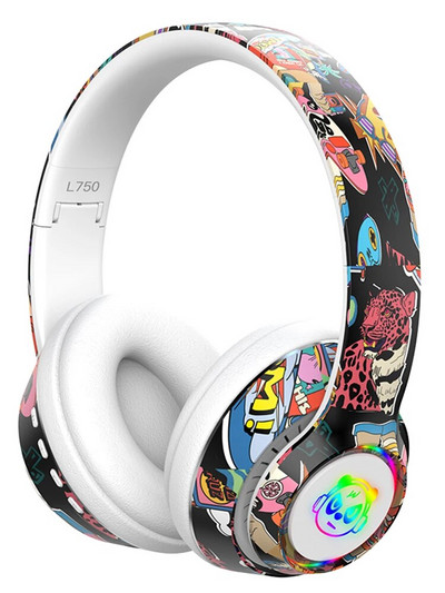 Ασύρματα ακουστικά Bluetooth 5.1 πάνω από το αυτί Ακουστικά παιχνιδιών γκράφιτι Πτυσσόμενα ακουστικά Hi-Fi Stereo για Τηλεφωνικό Υπολογιστή