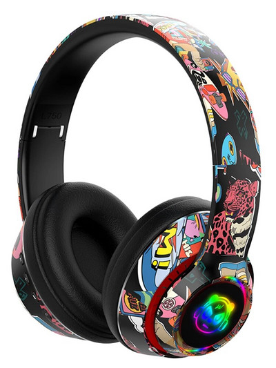 Ασύρματα ακουστικά Bluetooth 5.1 πάνω από το αυτί Ακουστικά παιχνιδιών γκράφιτι Πτυσσόμενα ακουστικά Hi-Fi Stereo για Τηλεφωνικό Υπολογιστή