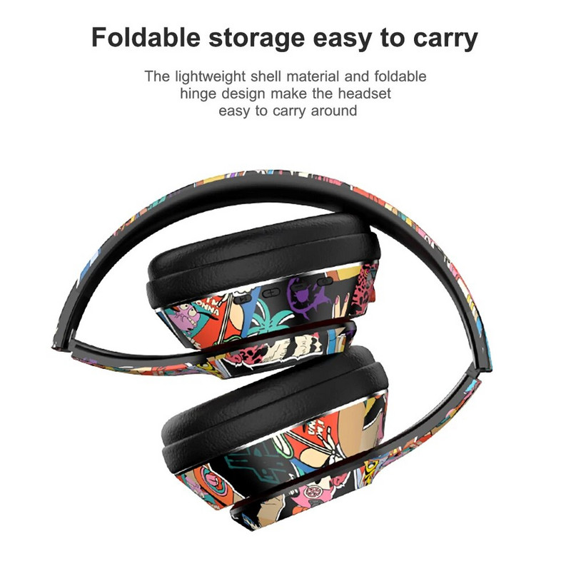 Ασύρματα ακουστικά Bluetooth 5.1 πάνω από το αυτί Ακουστικά παιχνιδιών γκράφιτι Πτυσσόμενα ακουστικά Hi-Fi Stereo για Τηλεφωνικό Υπολογιστή