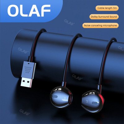 Ακουστικά Olaf συνδεδεμένα με USB στο αυτί Ενσύρματα ακουστικά με μικρόφωνο για υπολογιστή παιχνιδιών για υπολογιστή Ακουστικά μουσικής Wire Earbuds Earphone