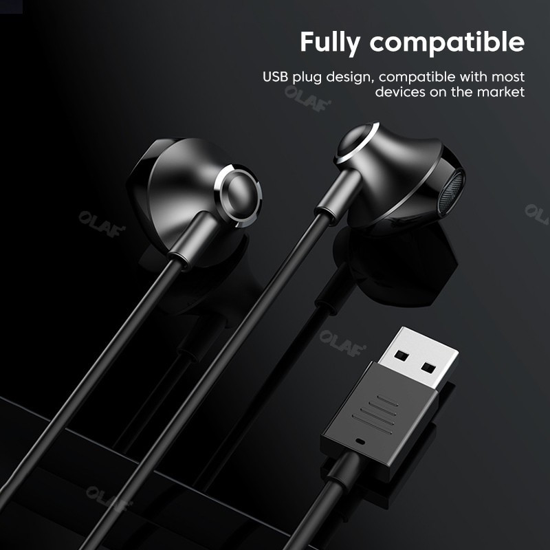 Olaf USB csatlakozós fülhallgató, vezetékes fejhallgató mikrofonnal számítógépes játékhoz, zenei fejhallgató vezetékes fülhallgató fülhallgató