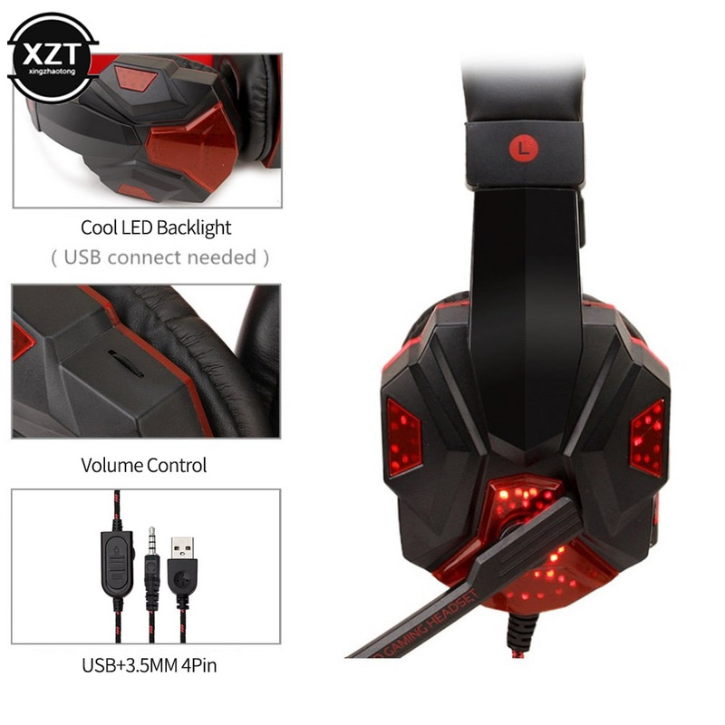 Professzionális Led Light vezetékes játék fejhallgató mikrofonnal számítógéphez PS4 PS5 Xbox Bass Stereo PC Gaming Headset ajándékok