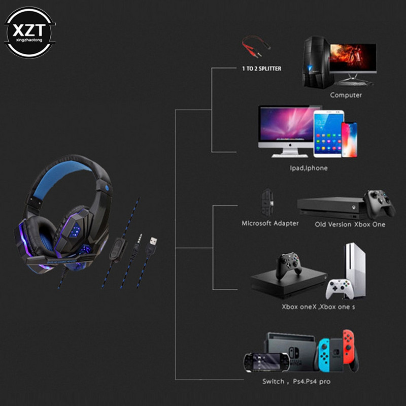 Professzionális Led Light vezetékes játék fejhallgató mikrofonnal számítógéphez PS4 PS5 Xbox Bass Stereo PC Gaming Headset ajándékok
