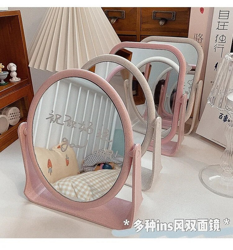 Női sminktükör asztali állvány, forgatható tükör, kétoldalas ovális téglalap, álló pipere, kozmetikai tükör, hálószoba