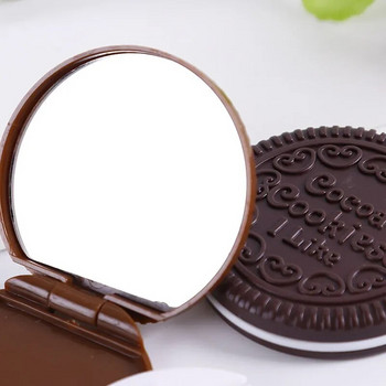 1 бр. Шоколадово мини огледало за грим във формата на бисквитка Компактно джобно огледало Преносимо сгъваемо козметично огледало с 1 бр. Гребен Подаръци за жени