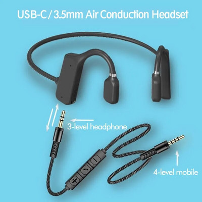 Căști cu conducție osoasă de generația a 2-a cu conducție a aerului, fără căști intraauriculare pentru computer, cu microfon, tip C, 3,5 mm pentru telefon