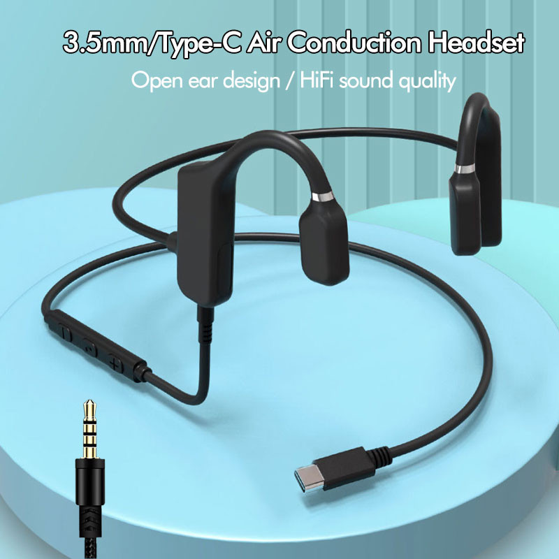 Csontvezető 2. generációs légvezető fejhallgató, nem fülbe illeszthető vezetékes számítógépes fejhallgató C típusú mikrofonnal, 3,5 mm telefonhoz