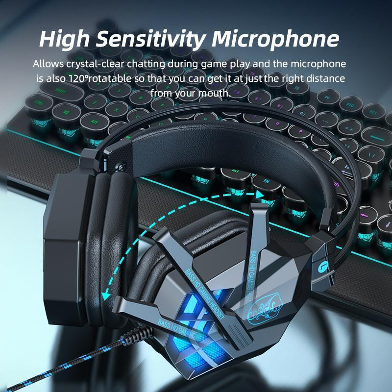 Játékos fejhallgató Virtuális térhatású hang Gamer fülhallgató Hangvezérlés USB vezetékes mikrofonos fejhallgatóval PS4 PC számítógéphez