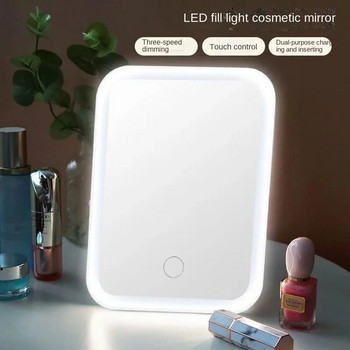 LED сензорен екран Огледало за грим Сгъваемо огледало Осветено огледало за грим 3 цвята Светлинни режими USB акумулаторно козметично огледало Инструменти