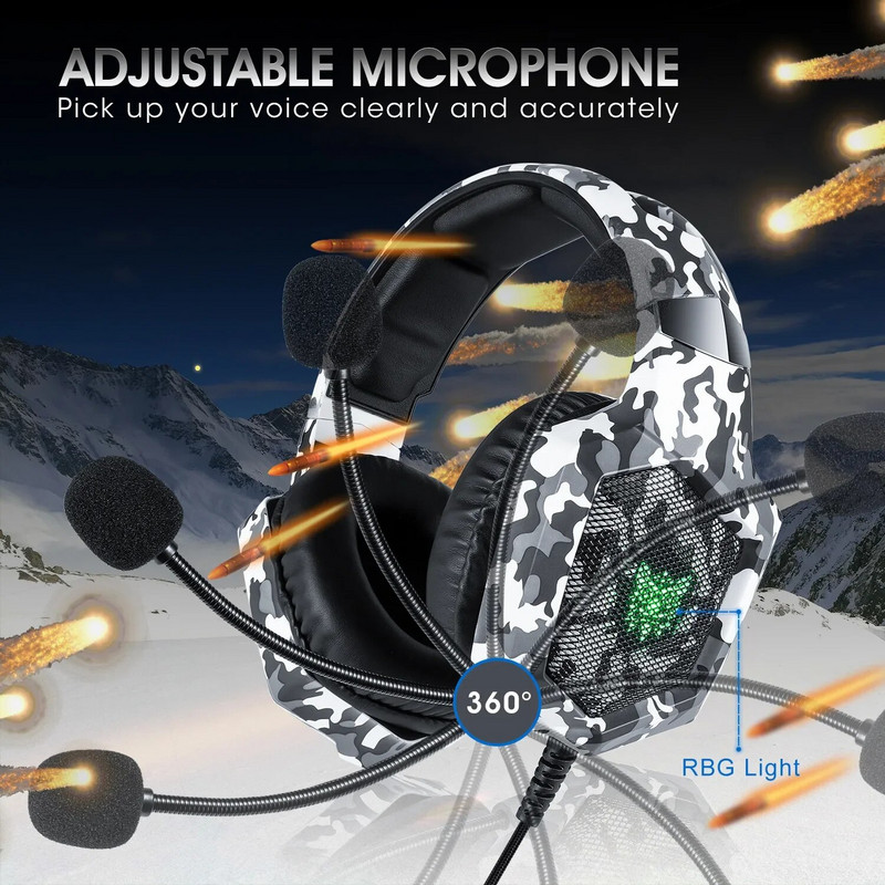Vezetékes, fülön keresztüli játékfejhallgató, zajszűrő 3,5 mm-es játékfejhallgató mikrofonnal számítógépes PC Gamer összecsukható PS4/PS5-höz