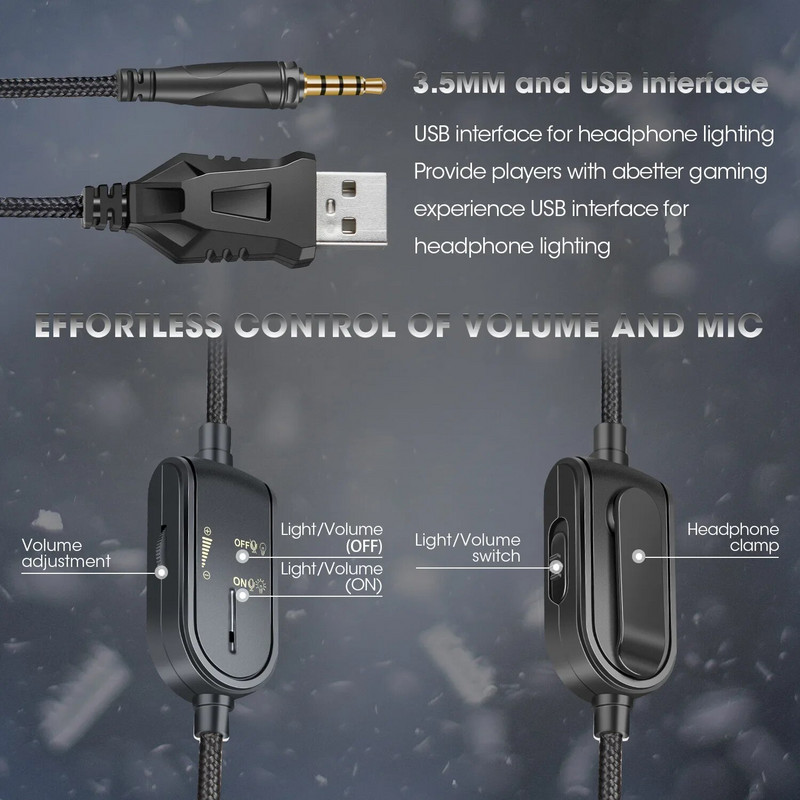 Vezetékes, fülön keresztüli játékfejhallgató, zajszűrő 3,5 mm-es játékfejhallgató mikrofonnal számítógépes PC Gamer összecsukható PS4/PS5-höz