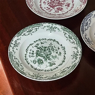 Винтидж керамична чиния с роза Европейски стил Западна храна Ястия с макаронени изделия Чинии за вечеря Салата Десерт Ястие Домашно изкуство Сервии