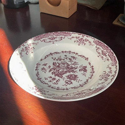 Винтидж керамична чиния с роза Европейски стил Западна храна Ястия с макаронени изделия Чинии за вечеря Салата Десерт Ястие Домашно изкуство Сервии