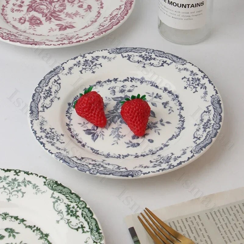 Vintage rózsa kerámia tányér európai stílusú nyugati ételek tésztaételek vacsora tányérok saláta desszert tál Háztartási művészeti étkészlet