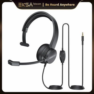 EKSA-H15 Офис слушалки с микрофон за компютър, 3,5 мм кабелни компютърни слушалки, наушни слушалки за лаптоп Кол център Skype