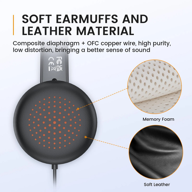 EKSA-H15 irodai fejhallgató mikrofonnal PC-hez, 3,5 mm-es vezetékes számítógépes fejhallgató, fülre helyezhető fülhallgató laptop Call Center Skype-hoz