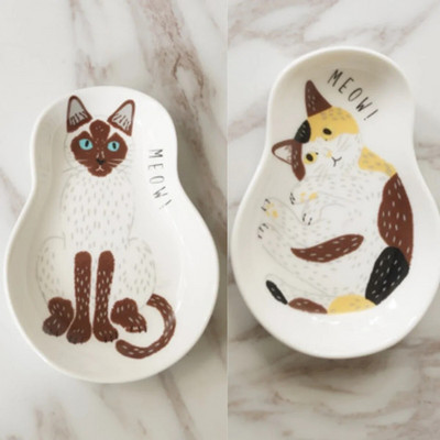 Керамична чиния за десерт със сос в японски стил Съдове за хранене Творчески сладък анимационен модел Котка с късмета Форма на водна капка Плодове Чинии за суши