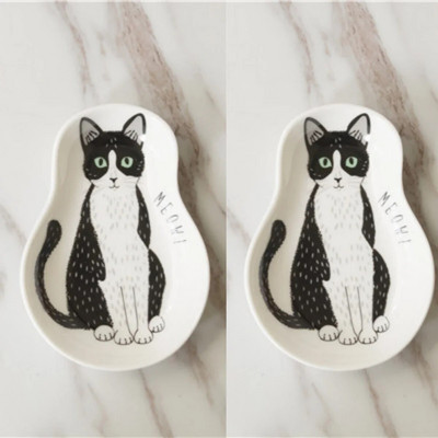 Керамична чиния за десерт със сос в японски стил Съдове за хранене Творчески сладък анимационен модел Котка с късмета Форма на водна капка Плодове Чинии за суши