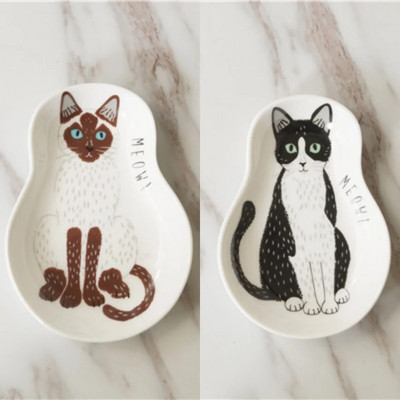 Керамична чиния за десерт със сос в японски стил Съдове за хранене Творчески сладък анимационен модел Котка с късмета Форма на водна капка Плодове Чинии за суши