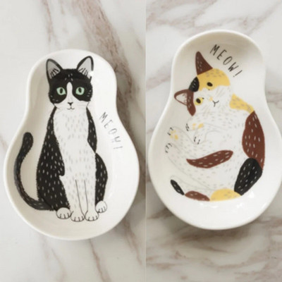 Керамична чиния за десерт със сос в японски стил Съдове за хранене Творчески сладък анимационен модел Котка с късмета Форма на водна капка Плодове Чинии за суши