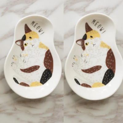 Керамична чиния за десерт със сос в японски стил Съдове за хранене Творчески сладък анимационен модел Котка с късмета Форма на водна капка Плодове Чинии за суши