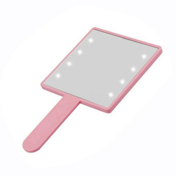 8 λάμπες LED Καθρέφτης μακιγιάζ με λαβή Φορητός ελαφρύς καθρέφτης μακιγιάζ Μικροί χειρός τετράγωνοι καλλυντικοί καθρέφτες νιπτήρα για γυναίκες κορίτσια