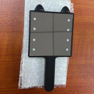 8 LED lámpás sminktükör fogantyúval, hordozható, könnyű sminktükör, kisméretű kézi négyzet alakú kozmetikai kozmetikai sminktükör női lányoknak