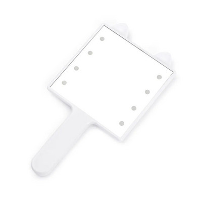 8 LED lámpás sminktükör fogantyúval, hordozható, könnyű sminktükör, kisméretű kézi négyzet alakú kozmetikai kozmetikai sminktükör női lányoknak