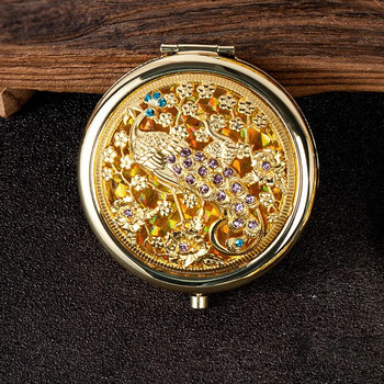 Ρετρό χρυσός μεταλλικός καθρέφτης τσέπης Συμπαγείς καλλυντικοί vintage καθρέφτες Χρυσό κρύσταλλο φορητό μακιγιάζ Vanity Beauty Tools