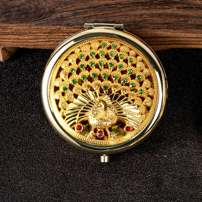 Ρετρό χρυσός μεταλλικός καθρέφτης τσέπης Συμπαγείς καλλυντικοί vintage καθρέφτες Χρυσό κρύσταλλο φορητό μακιγιάζ Vanity Beauty Tools
