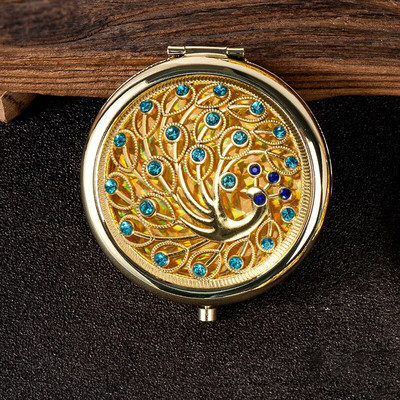 Ρετρό χρυσός μεταλλικός καθρέφτης τσέπης Συμπαγείς καλλυντικοί vintage καθρέφτες Χρυσό κρύσταλλο φορητό μακιγιάζ Vanity Beauty Tools